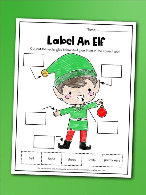 These elf worksheets are perfect to help with handwriting, letter E recognition and scissors skills. They're also a great activity for Christmas time or anytime during December. Download them below and get your kids in on this fun holiday learning activity too! Elf Day Activities, Elf Lesson Plans Preschool, Elf On The Shelf Worksheets, How To Catch An Elf Activities, Elf Writing, 1st Grade Crafts, Elf Printables, Christmas Books For Kids, Elf Activities