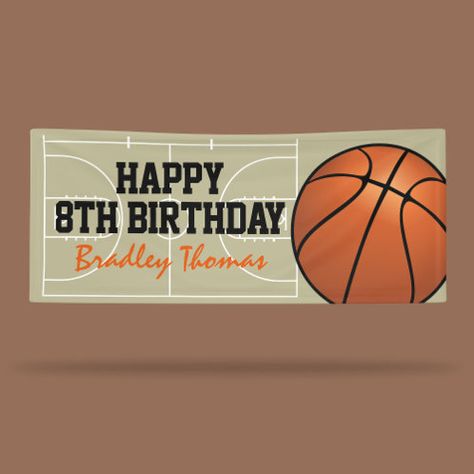 Create your own Banner | Zazzle Party Banner Template, Trendy Invitations, Sports Birthday Party, Happy 8th Birthday, Basketball Birthday, Perfect Birthday Party, Kids Christmas Party, Sports Birthday, Kids Basketball