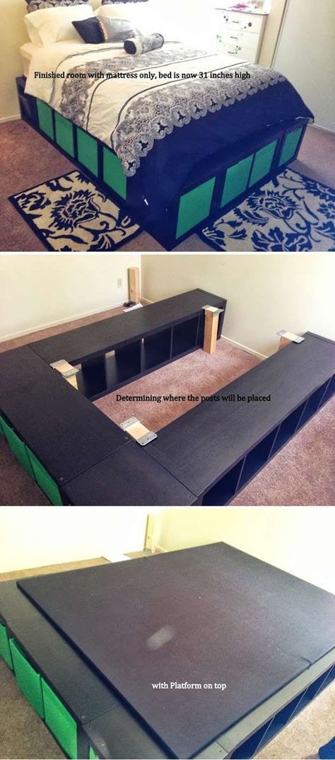 Platform Bed Diy, Diy Platform Bed, Bed Platform, Future Room, Ikea Hackers, Diy Bedroom, Queen Platform Bed, Platform Beds, Storage Bed