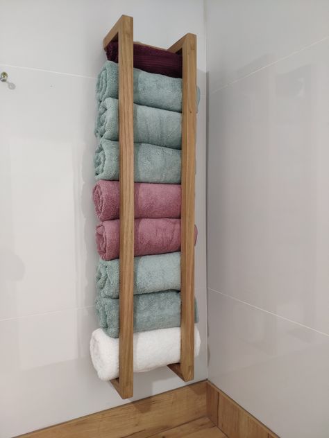 Wall Mounted Towel Storage, Bamboo Towel Rack, Salon Towel Storage Ideas, Diy Towel Rack Bathroom, Towel Rack Bathroom Diy, Towel Rack Ideas, Storage Ideas For Small Bathrooms, Towel Storage Ideas, Wood Towel Holder