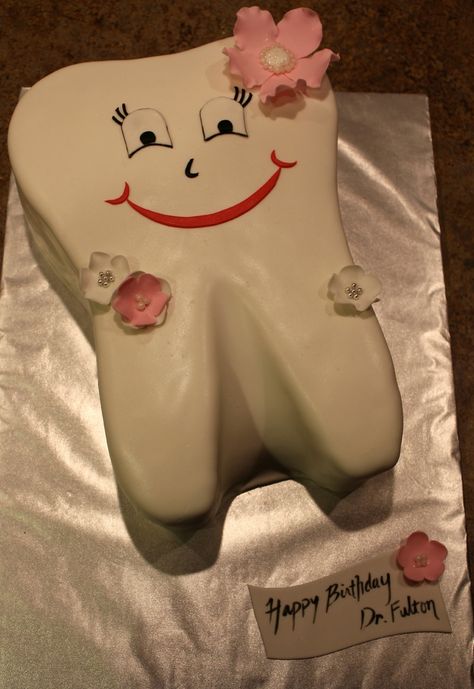 Tooth Cake                                                                                                                                                                                 More Teeth Cake Ideas, Teeth Cake, Dentist Cake, Tooth Cake, Golden Cake, Cake Birthday Cake, Cake Shapes, Dental Hygienist, Dental Assistant