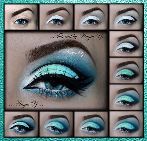 Turquoise • Free tutorial with pictures on how to create a blue eye makeup look in under 20 minutes Turquoise Eye Makeup, Turquoise Makeup, Turquoise Eyeshadow, Makeup Life Hacks, Coastal Scents, Makeup Tutorial Eyeshadow, Eye Makeup Pictures, Green Makeup, Beautiful Eye Makeup