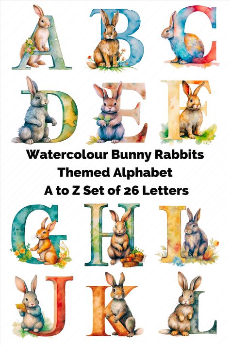 Personality infused Alphabet Letters and Numbers for crafters, teachers, illustrators, designers and creators who want to level up their ABC game. All my designs are high quality Transparent Images that can be used as printable or digital graphic elements. Bunny rabbit clipart, easter bunny clipart, unique classroom themes elementary, aesthetic classroom decor, easter crafts diy, easter alphabet letters, card making ideas, cute cricut projects, cute fonts alphabet, classroom posters, abc crafts Peter Rabbit Alphabet Letters, Rabbit Classroom Theme, Elementary Aesthetic, Unique Classroom Themes, Cute Cricut Projects, Classroom Themes Elementary, Diy Cards Handmade, Aesthetic Classroom Decor, Aesthetic Classroom