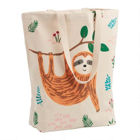 Cute Sloth Pictures, Smiling Sloth, Sloth Hanging, Canvas Bag Diy, Activity Day Girls, Painted Tote, Cute Sloth, Canvas Bags, Presents For Mom