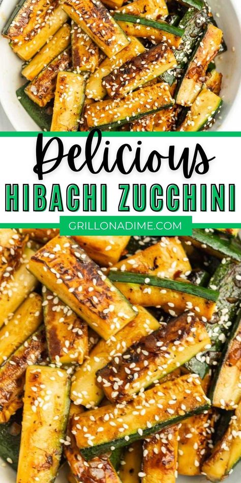 Hibachi Zucchini - grillonadime.com Hibachi Chicken And Zucchini, Soy Sauce Zucchini, Habatchi Zucchini, Low Carb Meals On Blackstone, Hibachi Zucchini And Squash, Black Stone Zucchini, Black Stone Veggies Ideas, Dos Coyotes Recipes, Asian Style Zucchini