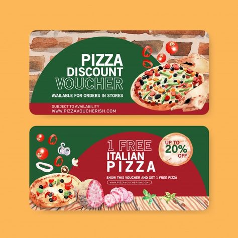 Pizza Voucher, Pizza Banner Design, Pizza Promo, Restaurant Vouchers, Food Coupon, Voucher Design, Water Illustration, Food Poster, Dough