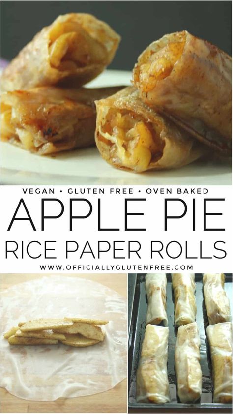 Baked Apple Pie Rice Paper Rolls | Gluten Free | Vegan | Apple Pie Rolls Rice Paper Apple Pie, Apple Rice Paper Rolls, Rice Paper Apple Rolls, Apple Pie Rice Paper Rolls, Apple Pie Rolls, Gluten Free Egg Rolls, Gluten Free Christmas Baking, Rice Paper Recipes, Gluten Free Apple Pie