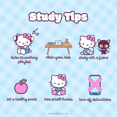 #WellnessWednesday: Study Tips 📚 How do you stay focused? ✨ Sanrio Motivation, Sanrio Fits, Kawaii Study, Teacher Vision Board, Study Core, Romanticising School, Good Study Habits, Pretty School Supplies, Organisation Tips