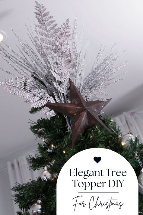 Elevate your sophisticated Christmas tree decorating with a simple yet eye-catching tree topper. Combine glitter florals, twigs, and a festive star for a stunning finishing touch to your holiday decor. Unique Tree Toppers, Diy Tree Topper, Christmas Tree Decorating, Elegant Christmas Decor, Elegant Christmas Trees, Tree Decorating, Christmas Tree Topper, Christmas D, Metal Stars