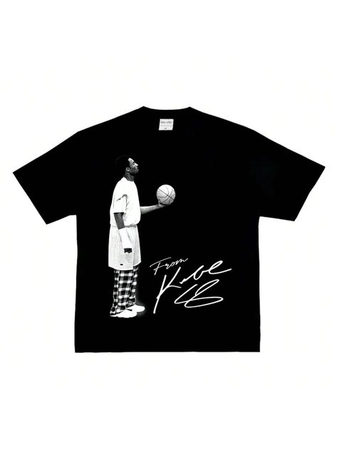 Kobe Looked Up At The American Heavy Cotton Digital Direct Spray To Do Old Street Hip-Hop Basketball Long Short Sleeve TT Shirt Black Casual  Short Sleeve Knitted Fabric Figure,Graphic,Letter  Slight Stretch All Women Clothing, size features are:Bust: ,Length: ,Sleeve Length: Old Street, Long Shorts, Black Casual, Heavy Cotton, Black Shirt, Womens Tees, Women Clothing, Casual Shorts, Knitted Fabric