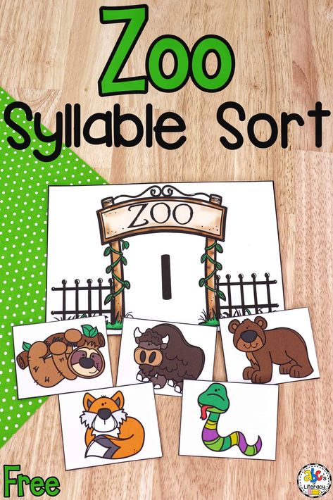 Zoo Activities For Preschoolers, Animal Clipart Free Printable, Zoo Animals Kindergarten Activities, Syllables Activities Preschool, Prek Zoo Activities, Free Syllable Activities Preschool, Zoo Theme Preschool Activities, Zoo Theme Preschool, Zoo Theme Kindergarten Activities