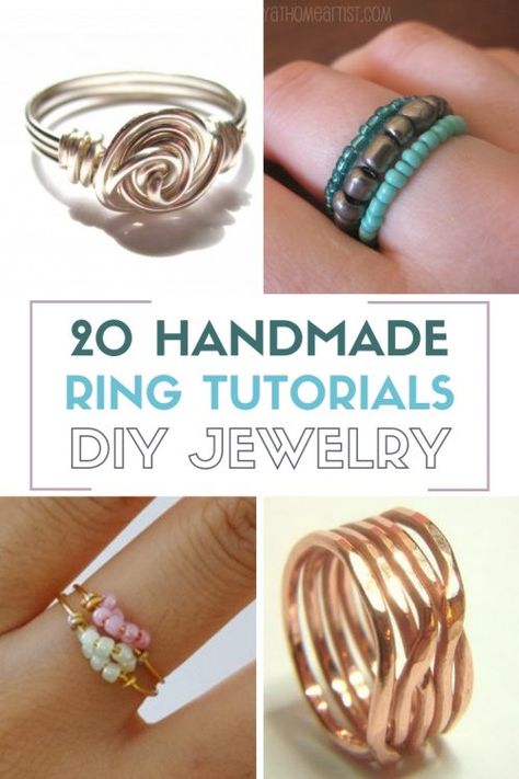 20 Handmade Ring Tutorials: DIY Jewelry | Easy DIY Craft Tutorial Idea | Unique | Wire | Beads | Metal | How to Make Diy Friendship Jewelry, Ring Blanks Diy Jewelry Making, Diy Jewelry Unique Wire, Diy Metal Bracelets, Easy Wire Bracelet, Diy Jewelry Tutorials Step By Step, Diy Wire Bracelet Tutorials, Diy Metal Rings, Simple Wire Rings Diy