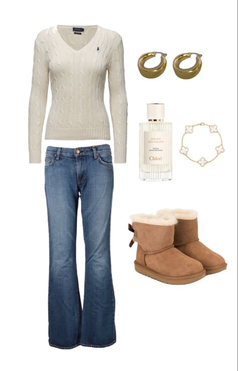 Ralph Lauren Zip Up Sweater Outfit, Fall Outfits Ralph Lauren, Cream Ralph Lauren Sweater Outfit, Ralph Lauren Jumper Aesthetic, White Ralph Lauren Sweater Outfit, How To Style Ralph Lauren Sweater, Ralph Lauren Girls Outfits, Vanilla Style Outfit, Ralph Lauren V Neck Sweater Outfit