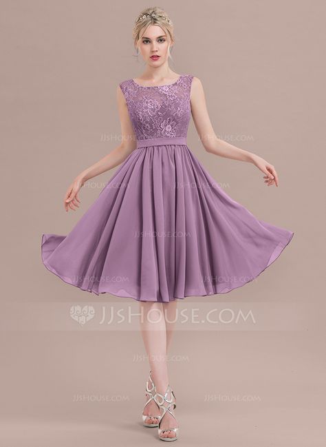 A-Line/Princess Square Neckline Knee-Length Chiffon Lace Bridesmaid Dress Bridesmaid Dresses Neckline, Princess Bridesmaid Dresses, Princess Bridesmaid Dress, One Shoulder Bridesmaid Dresses, One Shoulder Bridesmaid, Sleeveless Bridesmaid Dresses, Lace Bridesmaids, Lace Homecoming Dresses Short, Two Piece Homecoming Dress