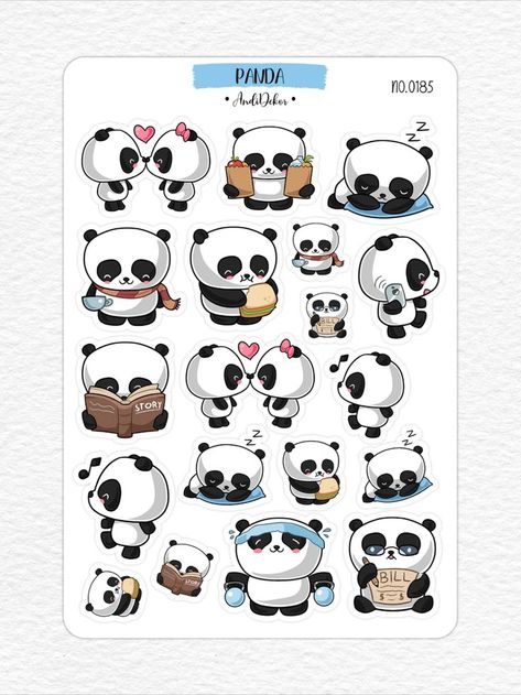 Panda Stickers Kawaii, Cute Panda Stickers Printable, Panda Stickers Printable, Cute Printable Sticker Sheets, Printable Stickers Sheet, Cute Panda Stickers, Panda Journal, Fancy Tattoo, Princess Paper Dolls Printable