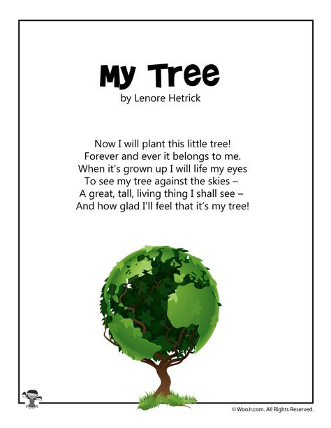 My Tree Arbor Day Poem | Woo! Jr. Kids Activities Tree Poems Preschool, Poem On Trees In English, Poem About Environment, Tree Day Activities For Kids, Poem On Trees, Family Poems For Kids, Back To School Poem, Earth Poems, Plants Worksheets