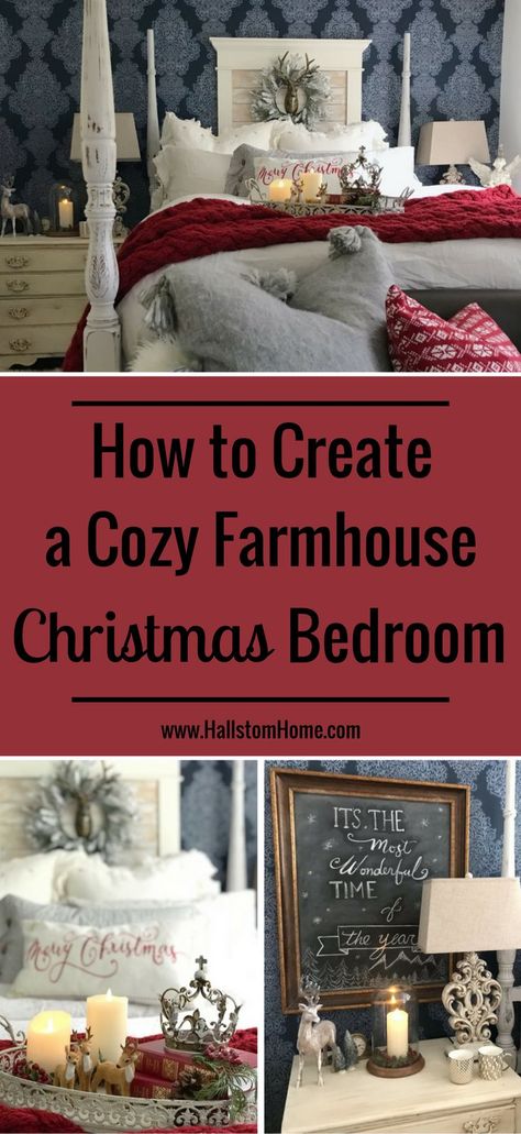 Christmas Decor Ideas Simple, Lakehouse Remodel, Bedroom Christmas Decor Ideas, Christmas Bedrooms, Bedroom Christmas Decor, Holiday Decor Ideas, Farmhouse Bedrooms, Holiday Bedroom, Rustic Bedroom Design