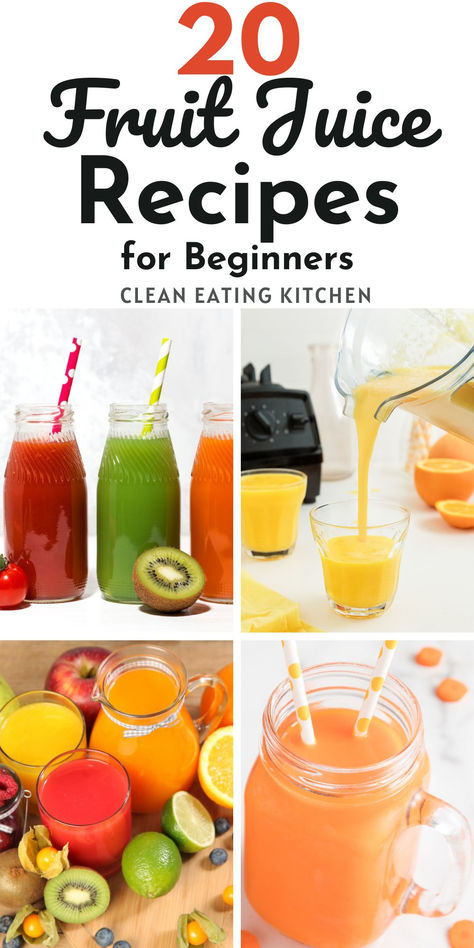 photo collage with pretty fruit juices. Juice Extractor Recipes Healthy, Juicing Recipes Meal Replacements, Blending Juice Recipes, All Natural Juice Recipes, Juice Recipes For Juicer, Cold Pressed Juicer Recipes, Sweet Juicer Recipes, Easy Fruit Juice Recipes, Blender Juice Recipes Healthy