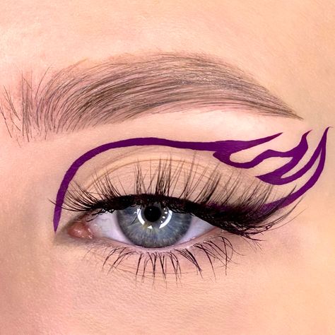 Flame Eyeliner Black, Flames Eyeliner, Flame Eyeliner, Eyeliner Ideas, Purple Flame, Graphic Eyeliner, Fake Eyelashes, Blue Eyes, Eyebrows