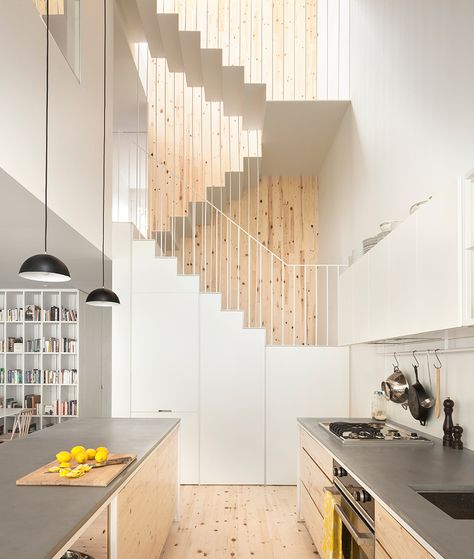 Contemporary Stairs Design, Contemporary Stairs, Light Hardwood Floors, Metal Stairs, Stairs Design Modern, Built In Refrigerator, Stair Case, Modern Stairs, Interior Stairs