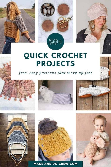 50+ Fast Crochet Projects - Small Patterns for Instant Gratification Fast Crochet Patterns, Fast Crochet Projects, 1 Hour Crochet Projects, Cozy Hats, Crochet Elf Hat, Crochet Project Free, Small Patterns, Quick Crochet Projects, Make And Do Crew