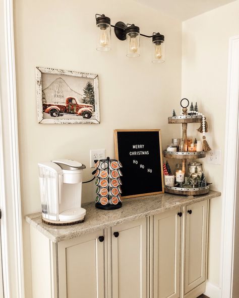 Coffee Bar With Tiered Tray, Keurig Coffee Bar, Christmas Coffee Bar, Keurig Coffee, Days Until Christmas, Coffee Station, Christmas Coffee, Tiered Tray, Coffee Bar