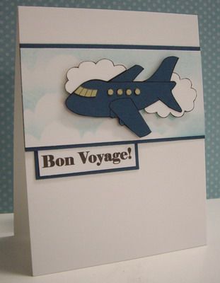 Stamping with Loll: Bon Voyage! - sponged sky, paper piecing Bon Voyage Gift, Bon Voyage Cards, Cloud Template, Bon Voyage Party, Airplane Birthday Party, Farewell Cards, Birthday Wishes Flowers, Candy Cards, Travel Cards