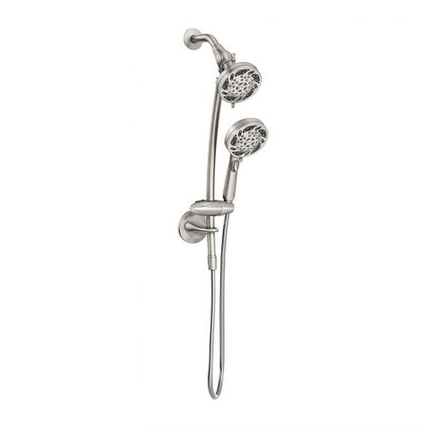 Renewal Spot Resist Brushed Nickel Five-Function 4 1/2" Diameter Standard Spray Head With Handheld Shower -- 26035SRN -- Moen Brushed Nickel Shower Door, High Pressure Shower Head, Dual Shower Heads, Shower Base, Slide Bar, Minimalist Contemporary, Handheld Shower Head, Rain Shower Head, Shower Arm