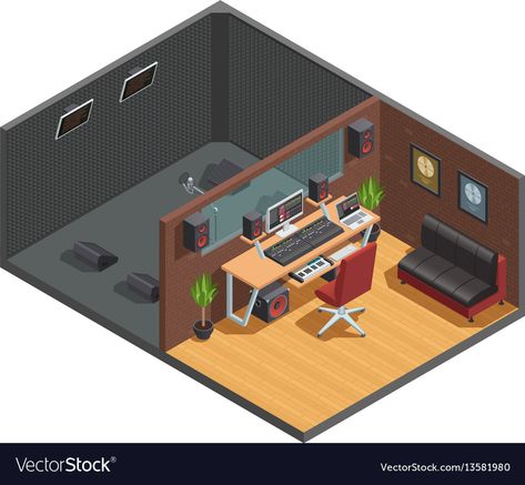 Mini Studio Music, Acnh Music Studio, Acnh Music, Furniture Vector Illustration, Isometric Elements, Isometric Interior, Electronics Workshop, Sims Houses, Recording Studio Design