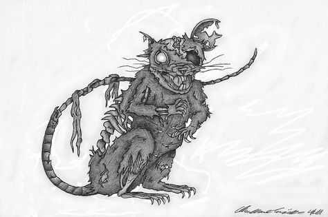 Zombie Animals Art, Zombie Animals Drawing, Rat Art Dark, Rat Monster, Pointillism Drawing, Rat Art, Bat Skeleton, Shadow Monster, Grim Reaper Art