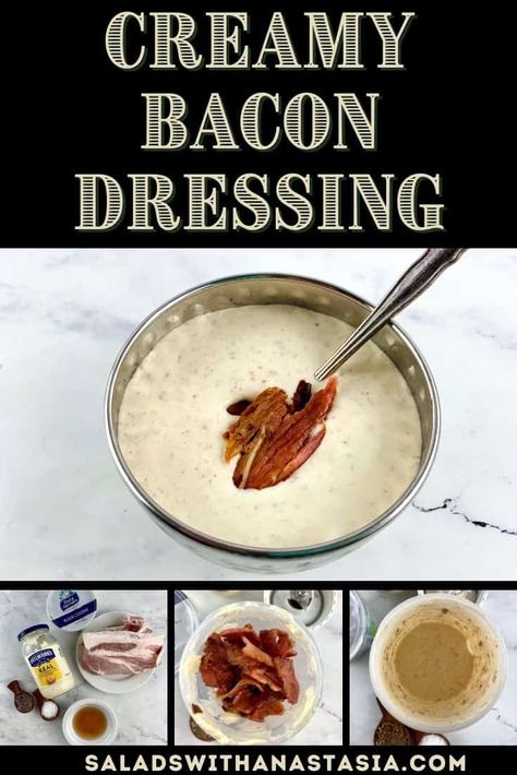 Take your salads to next level deliciousness by smothering them in our creamy and salty, smoky bacon flavoured dressing. via @saladswithanastasia Smoky Salad Dressing, Hot Bacon Honey Mustard Dressing, Keto Hot Bacon Dressing, Smoked Salmon Salad Dressing, Maple Bourbon Bacon Vinaigrette Dressing, Bacon Salad Dressing, Bacon Dressing Recipe, Seafood Dressing, Warm Bacon Vinaigrette