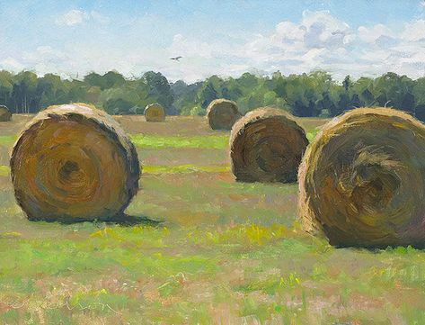 Hay Bale Painting, Jeffrey T Larson, Master Oil Painting, Birches Painting, Field Paint, Farm Paintings, Paintings Acrylic, Acrylic Artists, Hay Bales