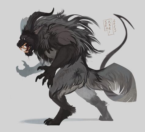 Tiefling Barbarian, Werewolf Art, Creature Artwork, Fantasy Beasts, Monster Concept Art, Creature Drawings, Fantasy Creatures Art, Mythical Creatures Art, Monster Design