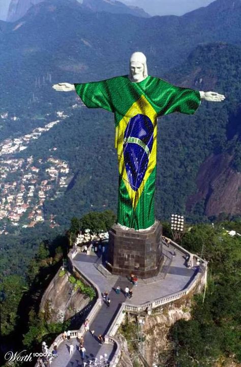 Jesus Statue Brazil, Visit Brazil, Brazilian Flag, Brazil World Cup, Brazilian Portuguese, Christ The Redeemer, Brazil Travel, Fifa World Cup, Travel Pictures