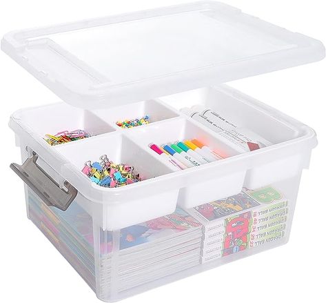 The storage box has 5 partition trays that can be placed or taken out according to your purpose and type. The removable tray keeps some of your smaller items neat and organized, and the extra depth allows for larger, bulkier supplies; Kid Art And Craft Storage, Kids Art Materials Storage, Cheap Multicolor Craft Supplies For Personal Use, Cheap Diy Craft Supplies, Cheap Personalized Craft Supplies For Hobby, Cheap Customizable Fun Craft Supplies, Kids Storage School Stuff, Affordable Playful Customizable Craft Supplies, Playroom Storage Art Supplies