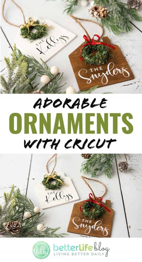 Christmas Silhouette Projects, Christmas Garland Decorating Ideas, Ornaments With Cricut, Cricut Ornaments, Circuit Crafts, Homemade Ornaments, Cricut Christmas, Seasonal Decorations, House Ornaments