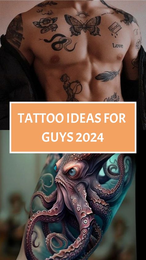 Tattoo Ideas for Guys 2024 Interactive Tattoo Ideas, 2024 Tattoo Trends, Women Tattoo Placement, Philosophy Tattoos, Tattoo Ideas For Guys, Contemporary Art Forms, Gothic Lettering, Neck Tattoo For Guys, Chest Tattoo Men