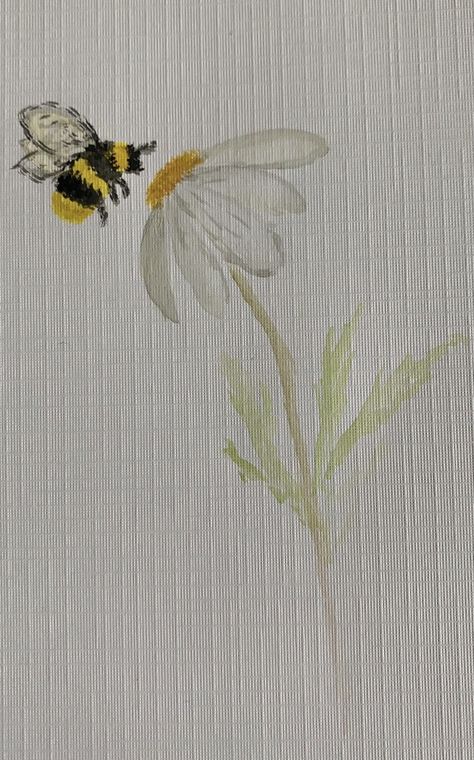 Bee Drawing Watercolor, Flower With Bee Painting, Bee Painting Watercolor, Bee Water Colour Painting, Free Hand Painting Ideas, Bees Watercolor Painting, Bee And Flower Watercolor, Flower With Bee Drawing, Easy Bee Watercolor