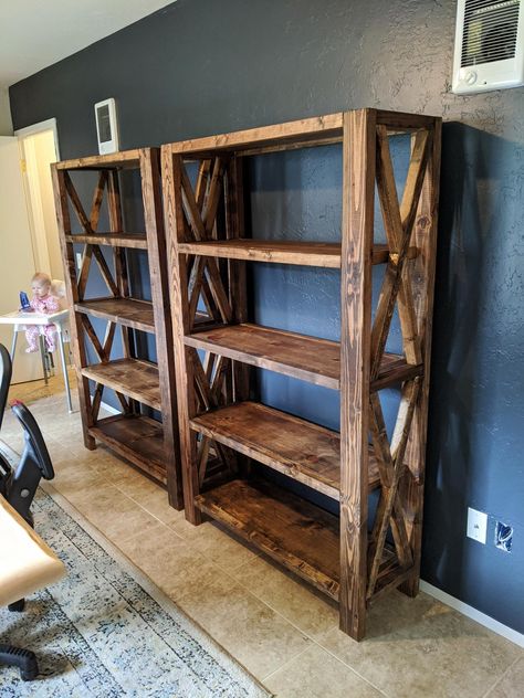 Farmhouse Bookcases, Rustic Bookshelf, Bookshelf Plans, Bookcase Diy, Wood Bookshelves, Bookshelf Design, Bookshelves Diy, Rustic Shelves, Furniture Storage