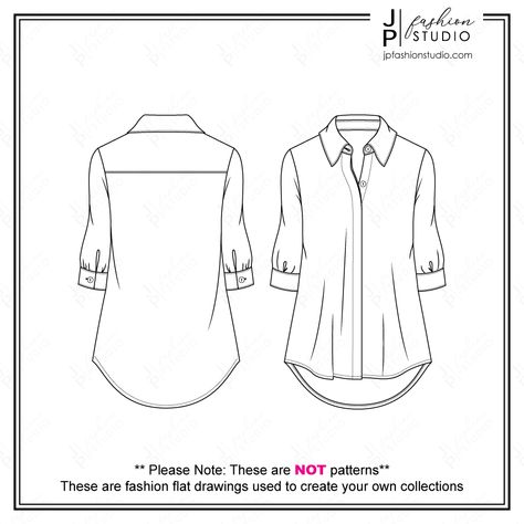 Women Blouse Sketch, Shirt Fashion Flat Sketch, Fashion Technical Drawing, Hidden Placket, Tunic Shirt Shirts For Women Illustration, Flat Shirt Sketch, Women Shirt Illustration, Blouse Flat Sketch Fashion Design, Flat Sketch Of Shirt, Tunic Flat Sketch, How To Draw Blouse, Blouse Sketches Fashion Illustrations, Women Shirt Flat Sketch