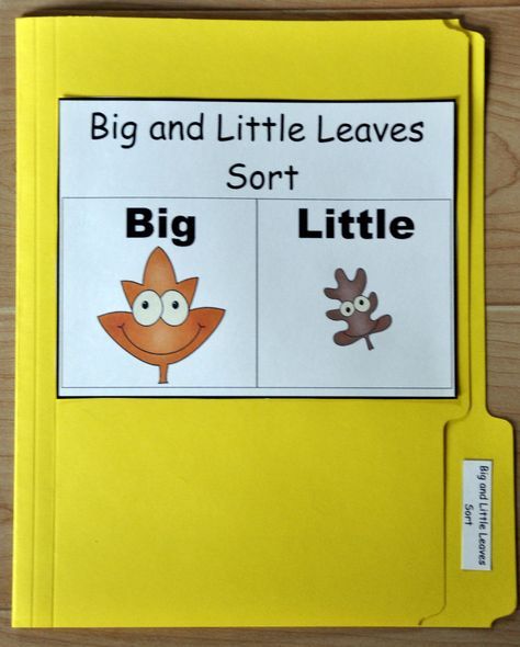 Fall Fun Concept File Folder Game:  Big and Little Leaves Sort Leaves Preschool, File Folder Games Preschool, Preschool First Day, Autumn Teaching Ideas, Folder Activities, Fall Preschool Activities, File Folder Activities, Tree Study, Kindergarten Printables