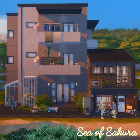 Sims 4 Student House, Sims 4 Japanese Apartment, Apartments Sims 4, Sims 4 Japanese House, Mt Komorebi, Home Building Kits, Sims 4 No Cc, Sims 4 Stories, Japanese Apartment