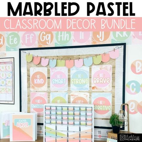 Marbled Pastel Classroom Decor Spotty Pastels Classroom Decor, Kawaii Classroom, Preschool Goals, Pastel Classroom Theme, Pink Classroom Decor, Pink Classroom, Pastel Classroom Decor, Preschool Organization, Pastel Classroom