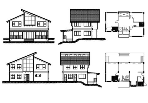 2 story House plan dwg file. the architecture layout plan of ground floor plan and first floor plan, with all side elevation design of 2 story house project detail view. #architecture #autocadfile #caddrawing #houseplan #homdesign #layoutplan #floorplan #elevationdrawing Home Front Elevation, Plates Ideas, 2 Story House, Architecture House Plan, Plan Small House, Plan Modern House, House Plan Modern, Open House Plans, 2 Storey House