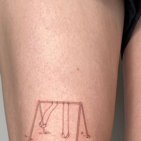 Mood Swings Tattoo, Raft Tattoo, Swings Tattoo, Nostalgia Tattoo Ideas, Swing Set Tattoo, Back Fine Line Tattoo, Live A Little Tattoo, Nostalgia Tattoo, Swing Illustration