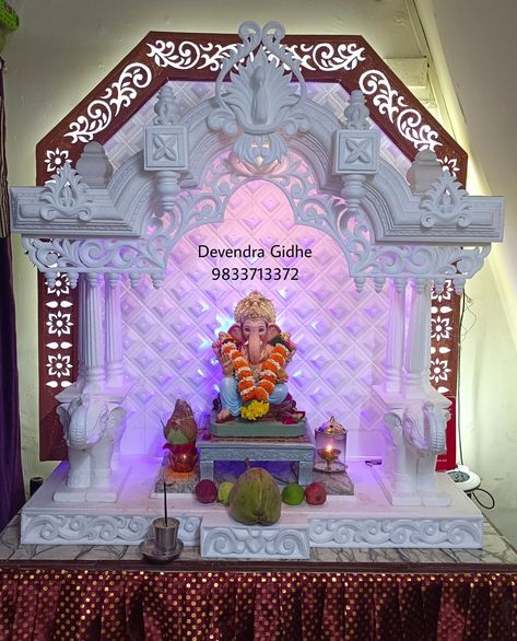 Tharmacol Work. Home Ganpati Decoration Ganpati Decoration Ideas Thermocol, Home Ganpati Decoration, 800 Sq Ft House, Ganpati Picture, Home Ganpati, Thermocol Craft, Styrofoam Art, Buddha Home Decor, Ganesh Chaturthi Decoration