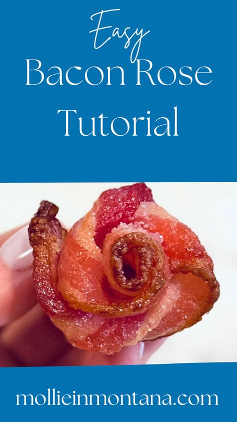 This quick tutorial shows you how to easily create bacon roses that can be used to add a special touch to anything from charcuterie boards, to brunch, or a topping to beautify a salad! Please come check out the full recipe and tutorial on mollieinmontana.com♥️ Bacon Charcuterie Board, Rose Charcuterie Board, Bacon Rose, Bacon Roses, Festive Holiday Cocktails, Wholesome Meals, Short Ribs Recipe, Easy Bacon, Charcuterie Inspiration