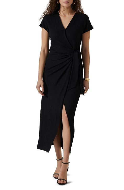 ASTR the Label Knit Wrap Dress available at #Nordstrom Short Sleeve Wrap Dress, Wrap Dress Outfit Casual, Black Wrap Dress Outfit, Jewel Winter, Spring Wardrobe Essentials, Knit Wrap Dress, Long Sleeve Wrap Dress, Girly Dresses, Black Wrap