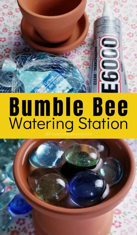 Bee Watering Station Diy, Bee Water Station, Diy Bumble Bee, Bee Watering Station, Water For Bees, Seed Ornaments, Bee Feeder, Crafts Outdoor, Bee Cup