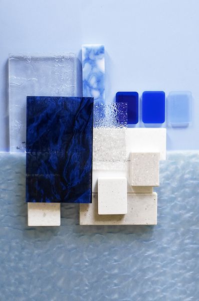 studio 38 – Work – Atelier Éqla: Window Concept Blue Material Palette, Contemporary Bathroom Inspiration, Interior Design Materials, Materials Board Interior Design, Cmf Design, Retail Marketing, Material Board, Material Palette, Blue Rooms